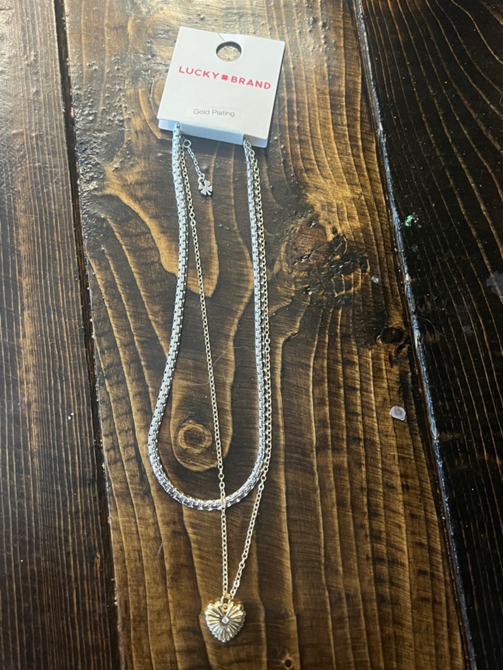 Lucky Brand Silver-Tone Layered Heart Charm Necklace